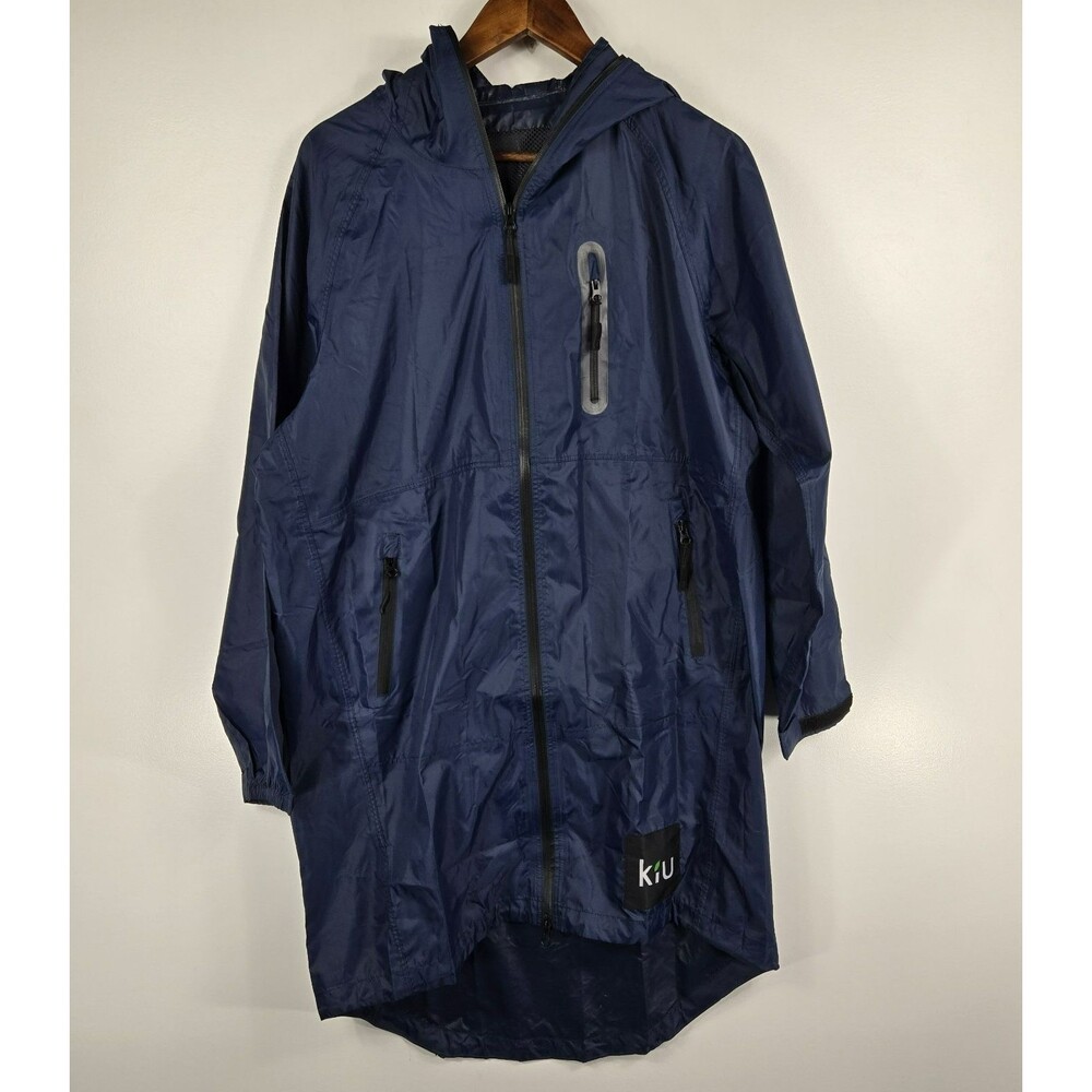 KIU One Size Full Zip Navy Blue Hooded Rain Jacket w/ Drawcords Water Repellent‎